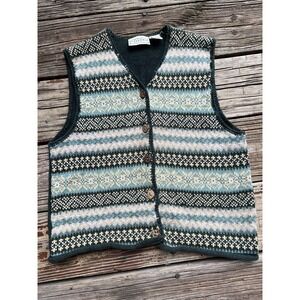 Sweater Vest VTG Arizona Granny Crop M Cottage Green 90s Ramie Cotton Goblincore